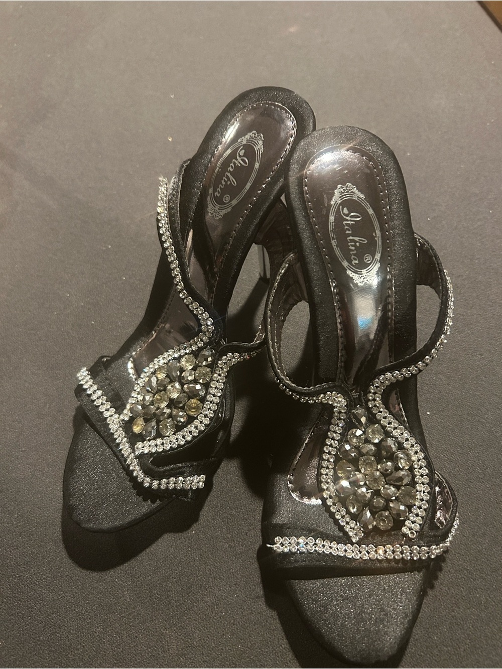 Italina Black Rhinestone Embellished Women's Heels